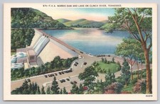 TVA Norris Dam & Lake on Clinch River Tennessee Vintage Linen Postcard