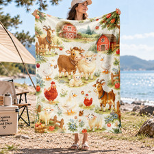 Farm Animals And Barns Coral Fleece Blanket Rustic Country Decor