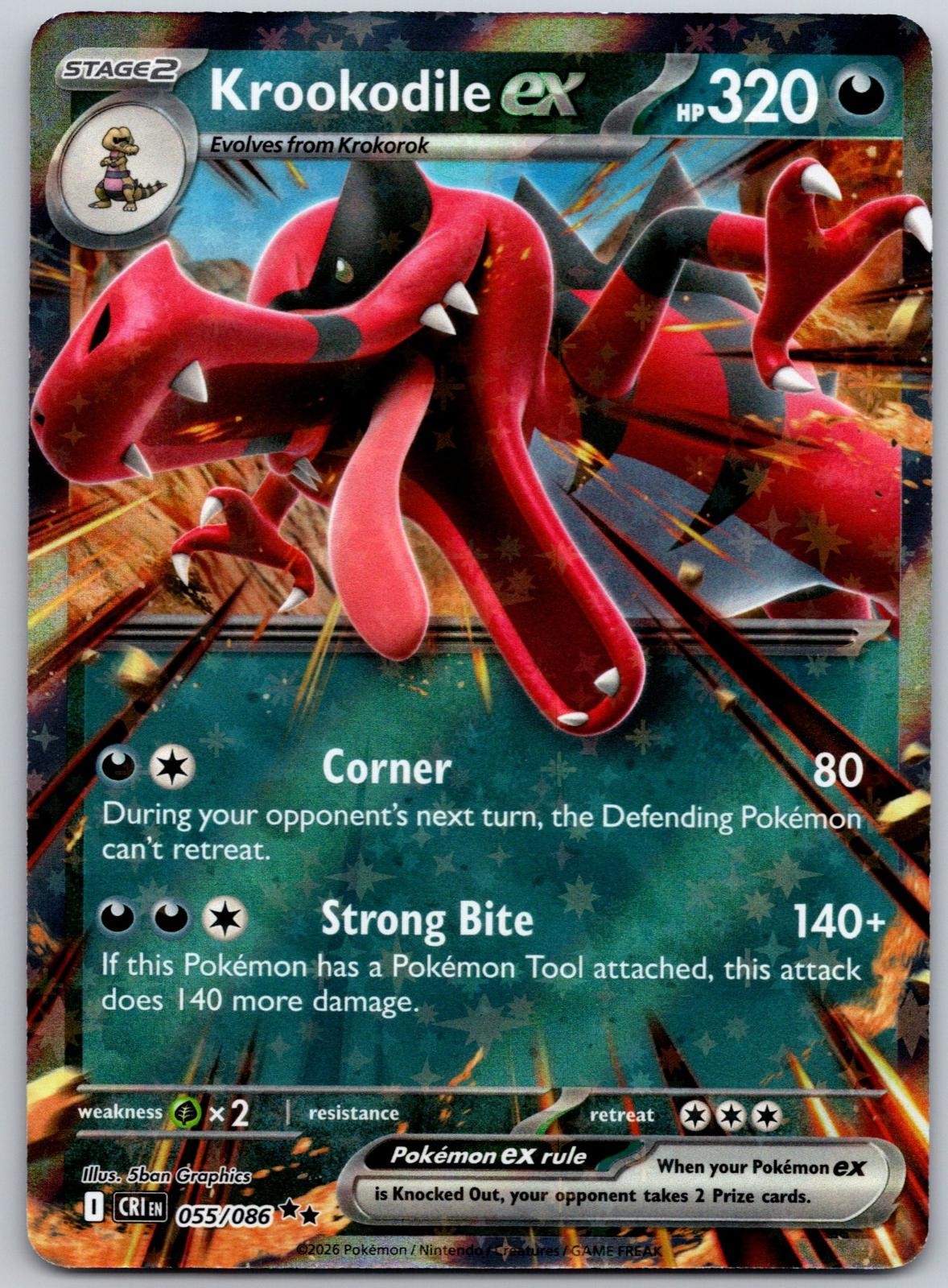 Krookodile ex 055/086 Double Rare Chaos Rising Pokemon Holo Near Mint