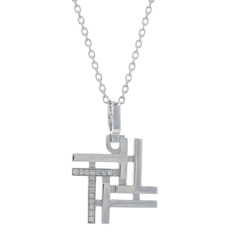 Sterling Diamond Intersecting Lines Necklace 925 … - image 1
