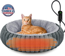 Heated Cat Beds for Indoor Cats and Small Dogs, 20" Cozy Donut Heated Pet Bed wi