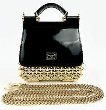 Retail $4545 Authentic New Dolce & Gabbana D&G Mini Sicily Box Handbag BlackGold