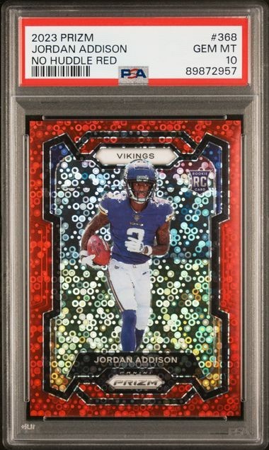 2023 Panini Prizm Jordan Addison No Huddle Red /70 Rookie Card #368 PSA 10