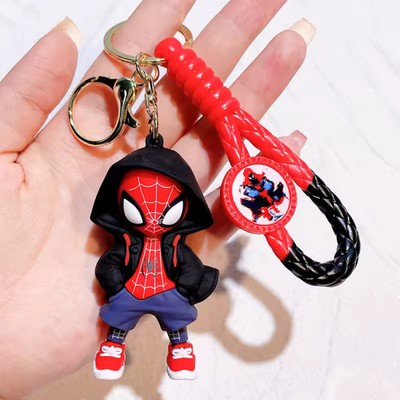 Spider-Man Keychain Charm 3D Figure Spiderman Silicone Keychain Black Hoodie