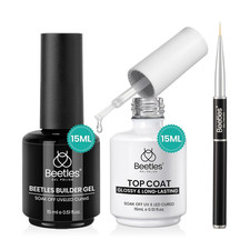Beetles Builder Gel and Extra Glossy Top Coat No Wipe for Nails with Nail Brush,