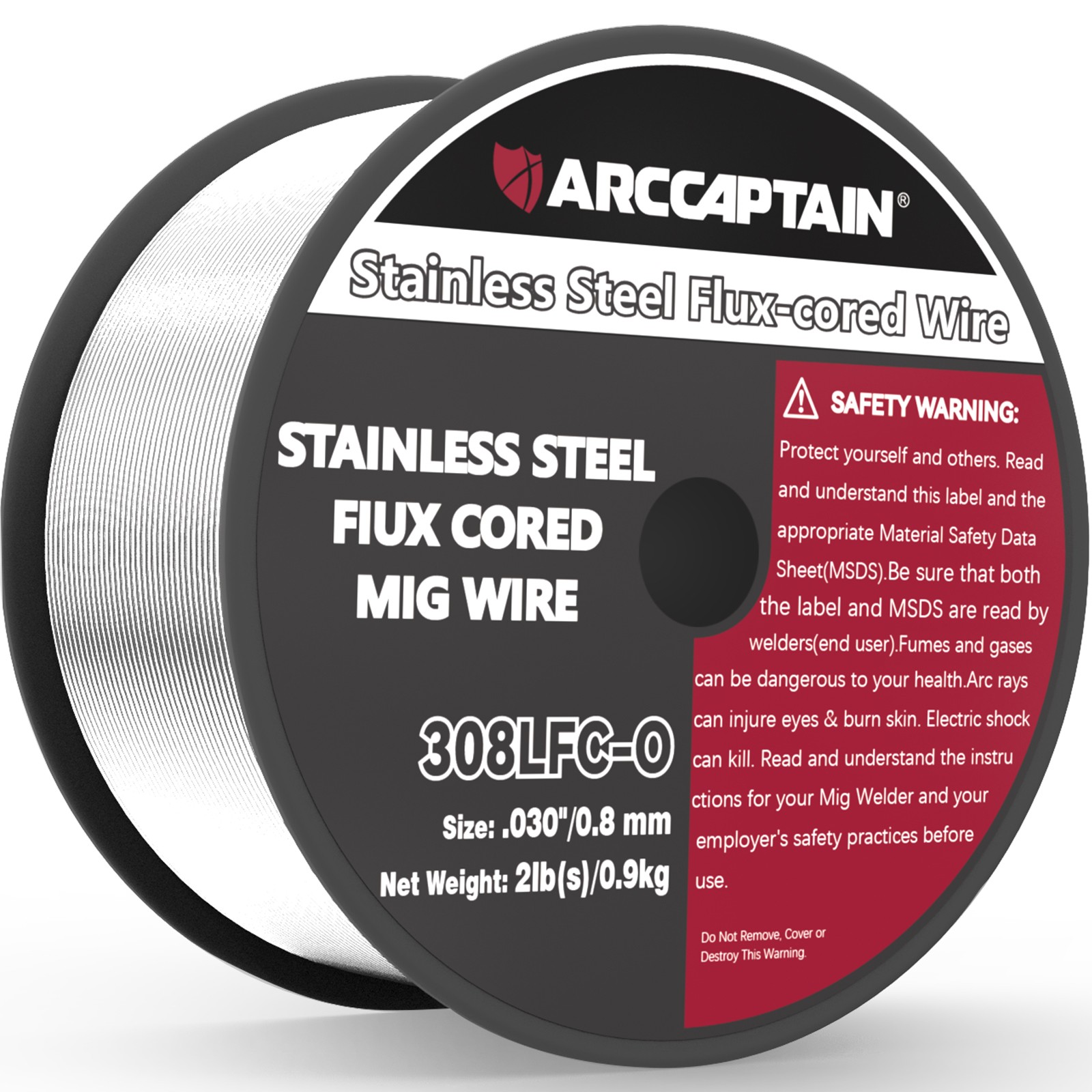 ARCCAPTAIN Flux Core MIG Welding Wire E308LFC-O .030" 2lb Stainless Steel Wire🔥