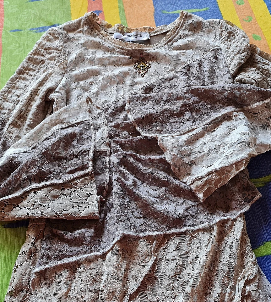 DRESS ITALY AUTHENTIC ELISA CAVALETTI BEIGE LACE CROSS WOMEN'S DRESS:US 6/SEU 34 - Image 4 of 4