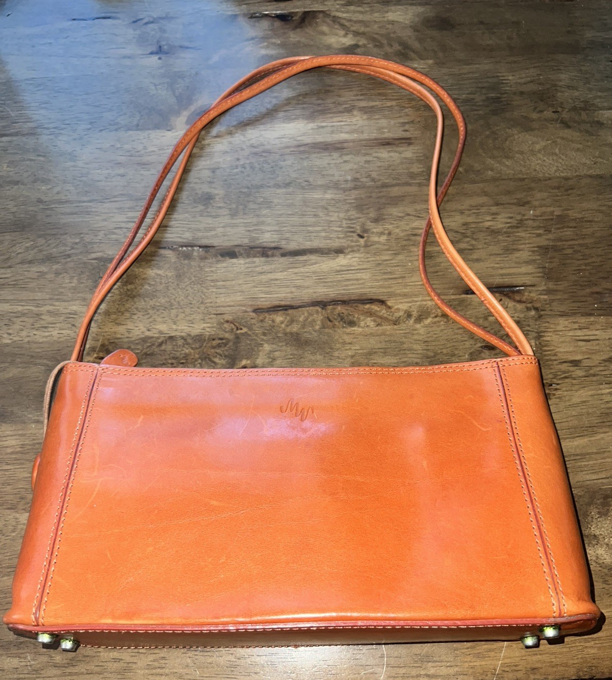 Vintage MONSAC ORIGINAL Orange Leather Satchel Shoulder Bag Purse