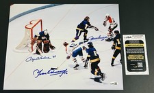 ROGIE VACHON Defends NET vs COURNOYER/LEMAIRE Auto SIGNED by ALL 11x14 *JSA COA*