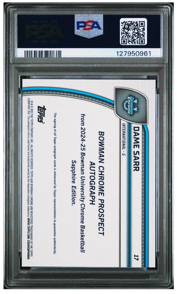 Dame Sarr Auto /25 PSA 10💎ORANGE REFRACTOR🎉DUKE LOTTERY PICK📈POP 3💥PERFECT - Image 4 of 4