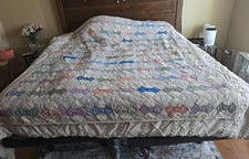 Vtg Hand Sewn Multicolor Bow Tie Patchwork Bedding Bedspread Quilt Full Size