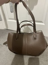 Polene Brown Leather Tote Bag, Beige Canvas Lining, shoulder strap