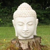Buddha Kopf Figur Bali Steinfigur Gartenfigur Buddhakopf Garten Deko Weiß 125 Cm