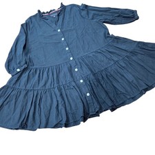Tommy Hilfiger Navy Linen Blend Tiered Ruffled Button Down Dress Size XL