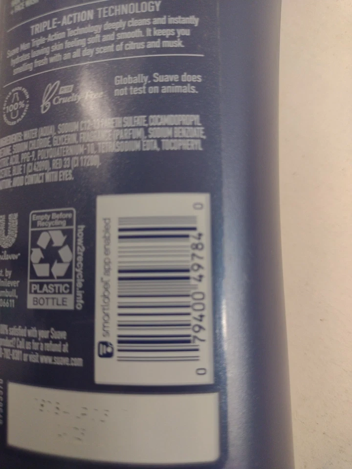 Suave Men 3 en 1 Jabón Corporal Hidratante Cítricos y Almizcle 18 OZ S2 Foto 4 de 4