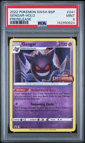 2022 POKEMON SWSH BLACK STAR PROMO PRERELEASE #241 GENGAR-HOLO PSA 9