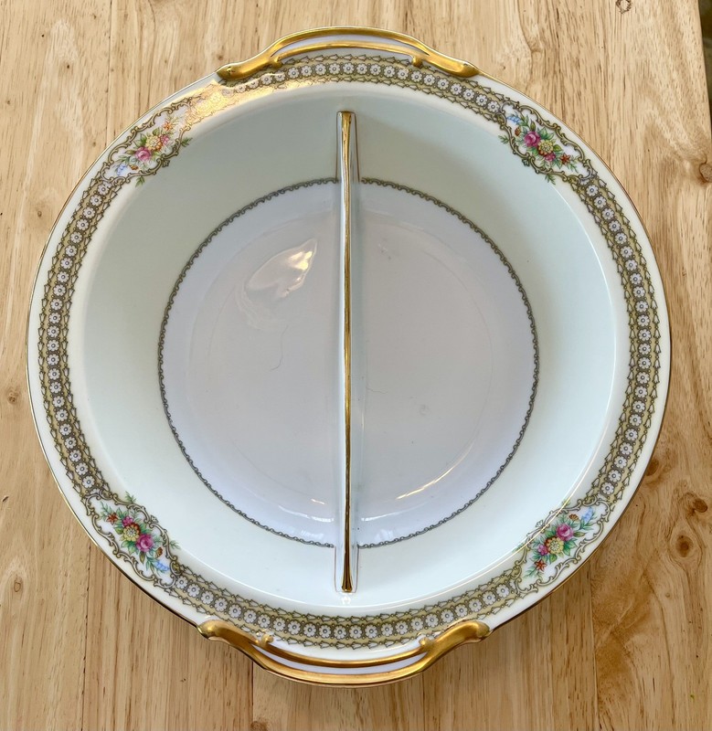 Noritake 10" Handle Divided Serving Bowl Rodista 590 Floral Motif Gold Vintage 