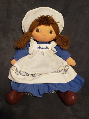 VTG Kamar 15'' AMANDA Plush Cloth Rag Doll Country Blue Dress-PRECIOUS!!!