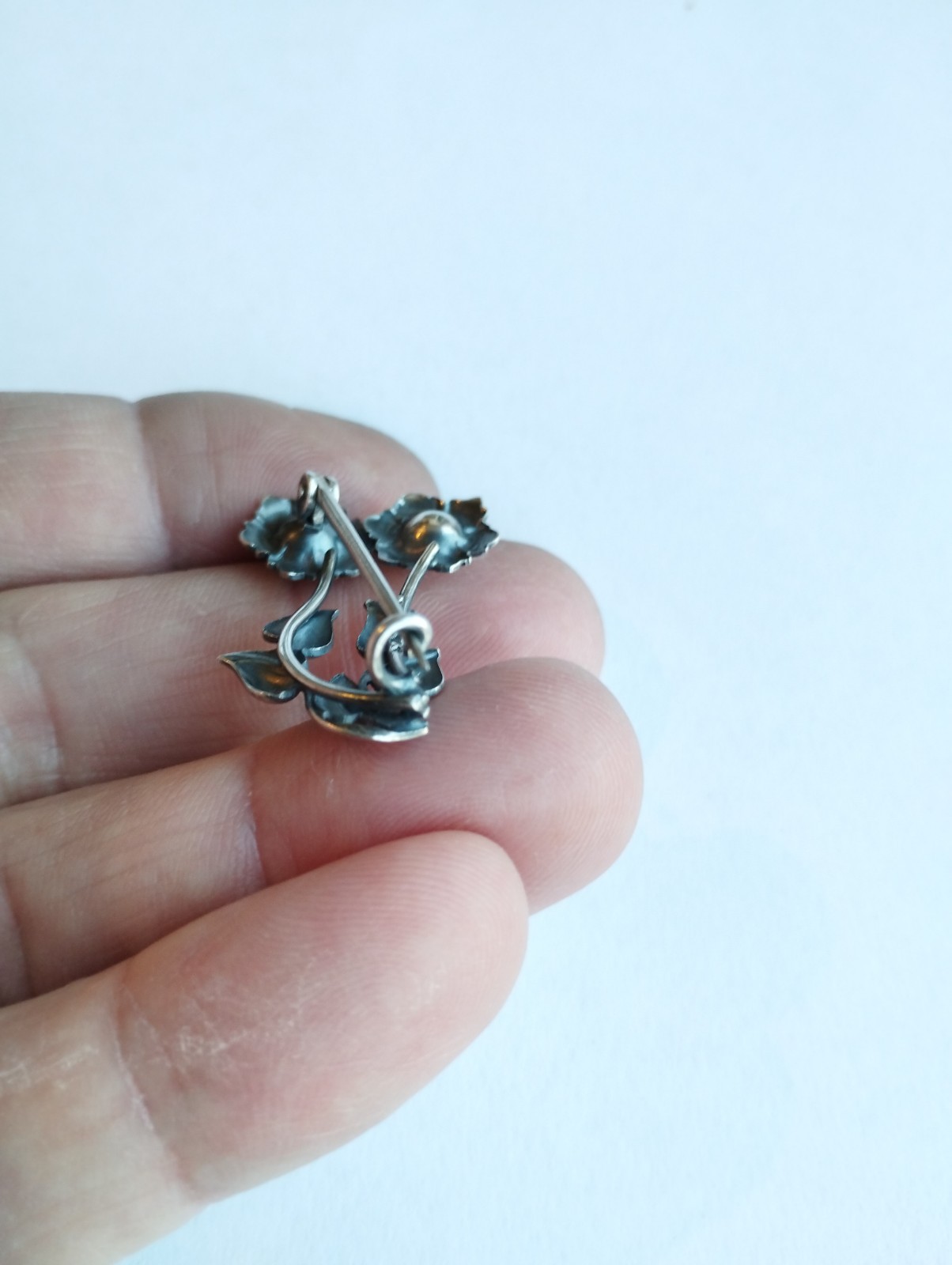 ANTIQUE FOREIGN SOLID SILVER BROOCH FLOWERS 20TH … - image 6