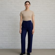 Vintage Smart Pants Womens XS Navy High Waisted Pleated Straight Leg Trousers