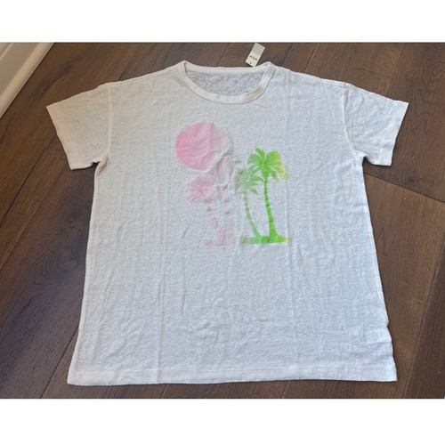Aerie Breezy Boyfriend Round Neck Oversized T-Shirt Tropic White Women Sz M NWT - Picture 1 of 8