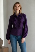 bebe Womens Purple Solid Collared Button-Up R...