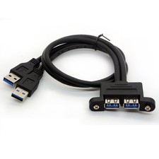 50cm 2 Port USB 3.0 Type A Extension Cable Screw Panel Mount Holes