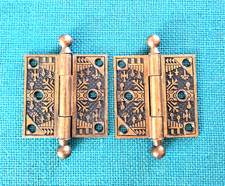 ANTIQUE Eastlake HINGES Pair COPPER Brass CAST IRON Windsor BALL Tip PIN 3"x3"