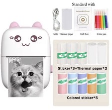 Kit COMPLETO MINI STAMPANTE TERMICA PORTATILE FOTO ETICHETTE BLUETOOTH GATTO