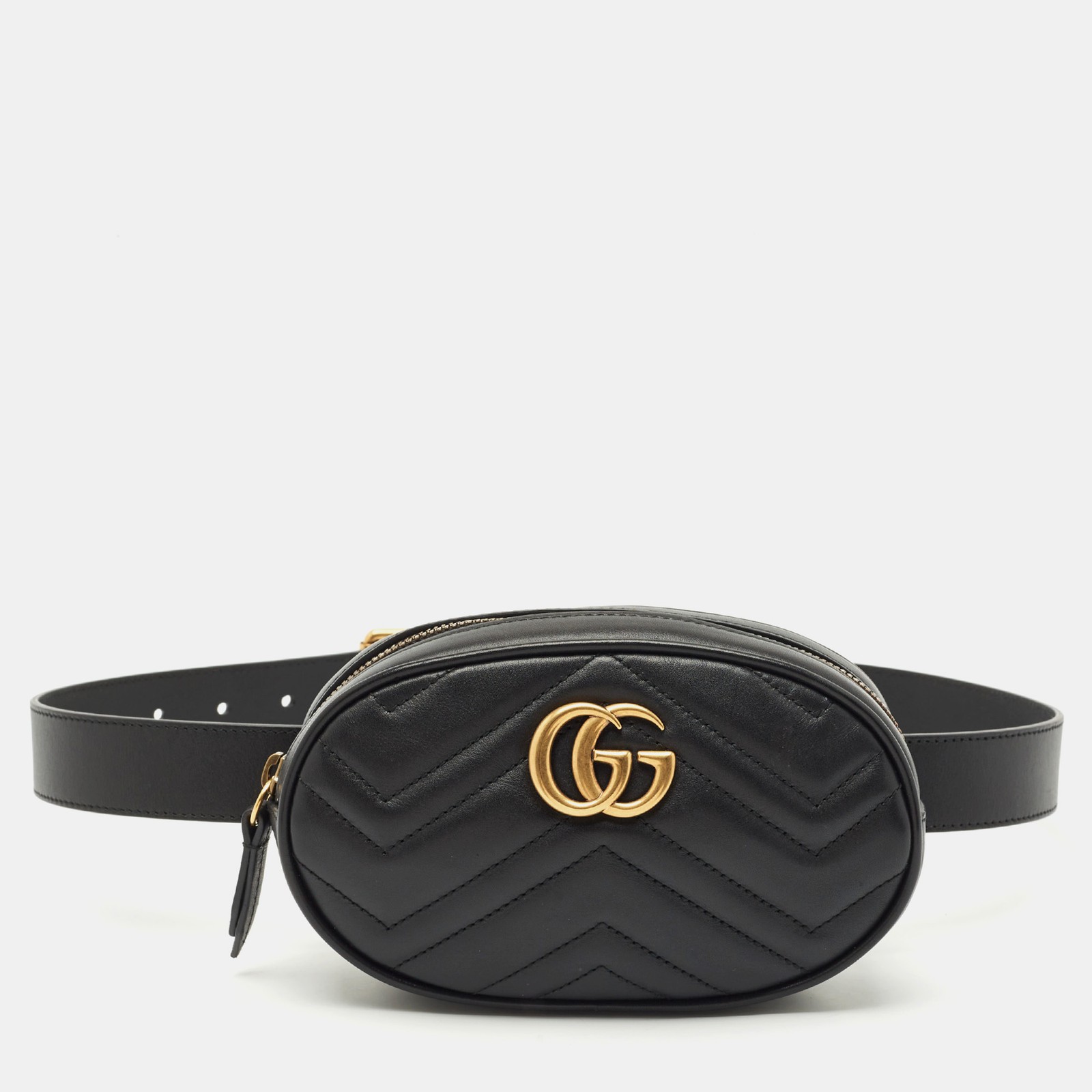 Gucci Black Mini GG Marmont Matelasse Leather Belt Bag