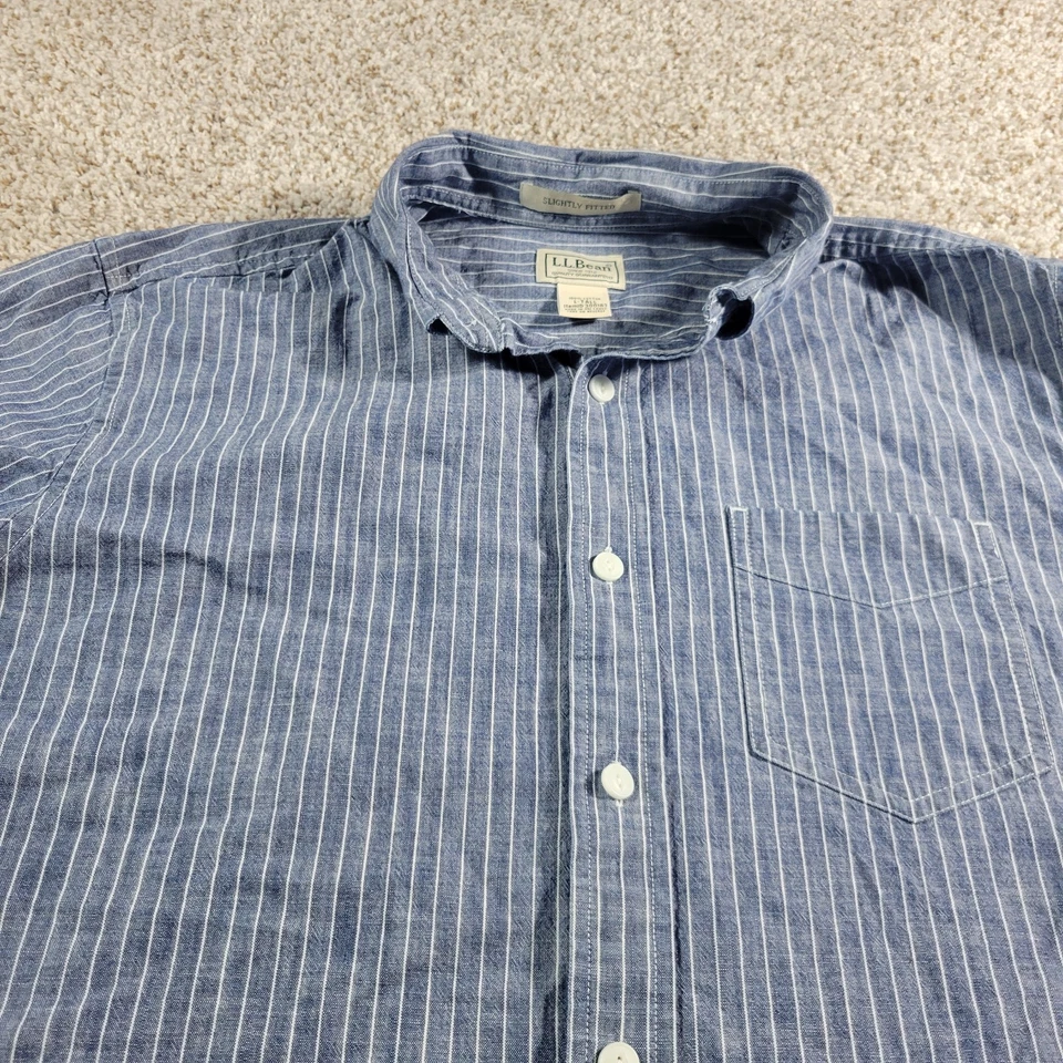 LL Bean платье рубашка мужская большой высокий синий в полоску на пуговицах слегка облегающий - Изображение 2 из 4