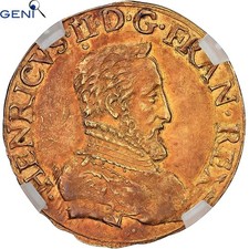 [#1179037] France, Henri II, Henri d'or, 1557, La Rochelle, Unique, Gold, GENI, 