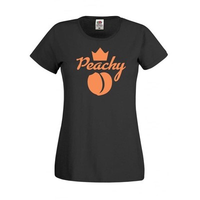 Damen schwarz Prinzessin Pfirsich T-Shirt Damen Pfirsich Vinyl Druck