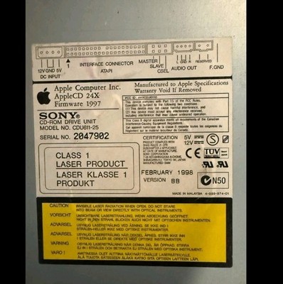 Sony CDU611-25 internal 24x ATAPI/IDE CD-ROM drive (Apple-branded as AppleCD
