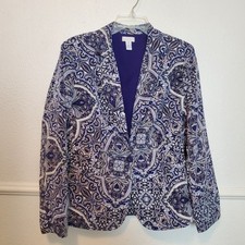 Chico's Women's Size 1 US M 8/10 Paisley Print Blazer Jacket Lined Purple Blue