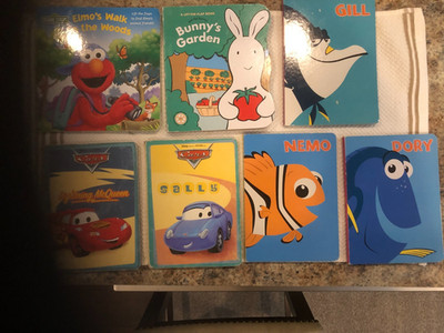 Lot Of 7 Misc Board Books Dory, Cars, Gill, Nemo, Elmo and Bunny's Garden