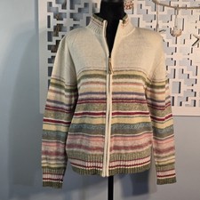 Tiara International Striped Zip Cardigan Sweater Size L