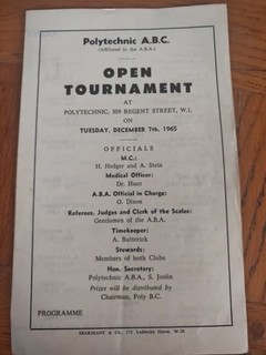 Very Rare Boxing Programme Polytechnic ABC Open Tournament 1965