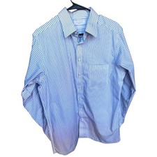 Gold Label Roundtree Yorke Slim Fit Non-Iron Dress Shirt 16.5 33 Blue Stripe
