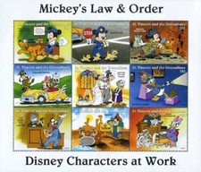 Disney 1996 St Vincent - Disney Characters at Work, MM Law & Order Sheetlet  MNH