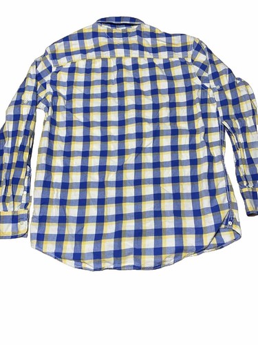 Camicia Tommy Hilfiger uomo XL blu giallo a quadri con bottoni manica lunga vestibilità personalizzata - Foto 8 di 11