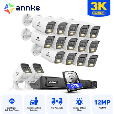 ANNKE 8CH 16CH 12MP NVR 3K POE Color Night Security Camera System 2-Way Audio