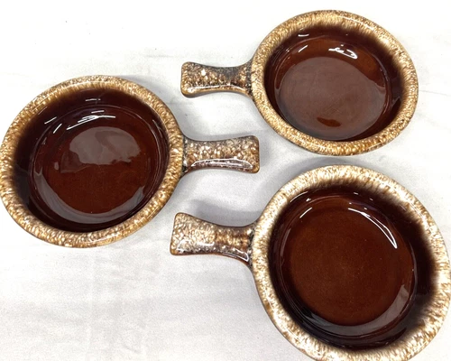 Hull USA Salsa Dip Bowls Drip Glaze Pottery Vintage Oven Proof Set Of 3