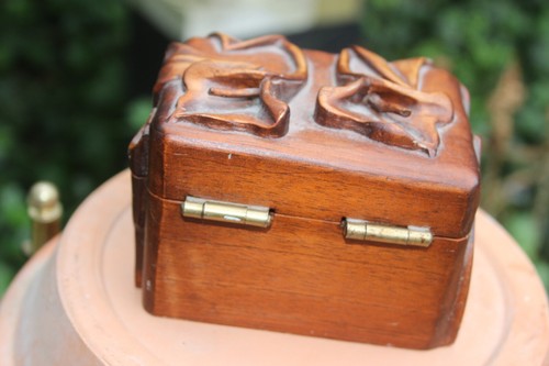 Vintage Intricate Carved Wood Calla Lily 3D Box Earring Ring Jewel Jewelry Box - Picture 4 of 9