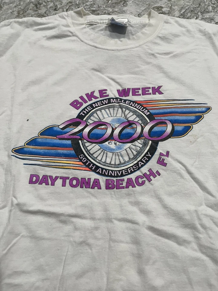 Camiseta De Colección 2000 Bike Week 59 Daytona Beach Blanca Nueva Millennium Talla XL Foto 2 de 4