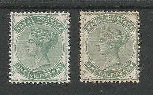NATAL SG97&97a THE 2 SHADES QV HALFPENNY (BLUE GREEN&DULL GRN) MINT CAT £106.50 - Picture 1 of 2