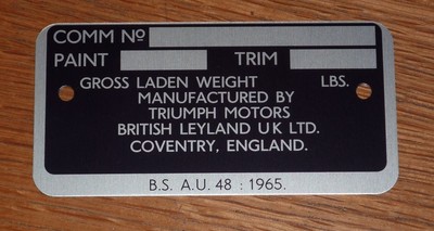 TRIUMPH COMMISSION PLATE - FREE P&P TO UK - COM0063