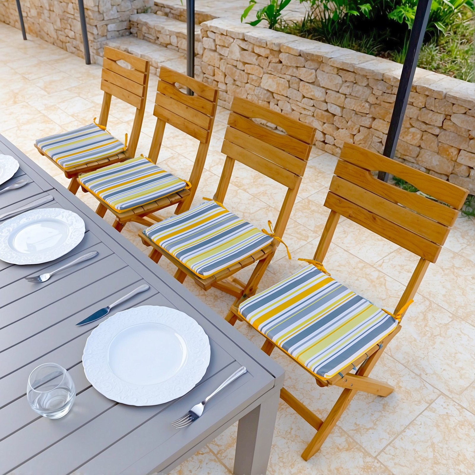 Galettes de chaise haute densité 35x35x3 cm rayures solaires tissage premium