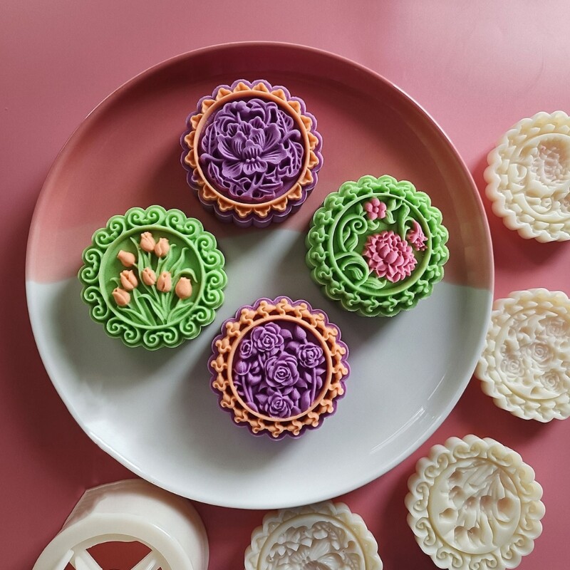 Flowers Shaped Mooncake Moulds Festival DIY Hand Press Tools Mooncake
