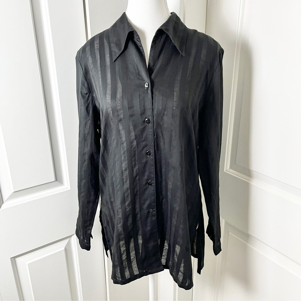 Current Sheer Boho Chic Striped Button Down Long … - image 3